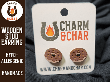 Frosted Doughnut Wood Stud Earrings - Bakery Fashion Earring - Stud Earring - Charm and Char